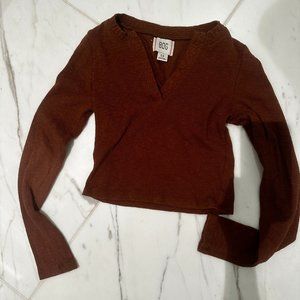 BDG Dev Notched Long Sleeve Top - Brown